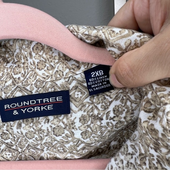 Roundtree & Yorke Linen Button Down Shirt Tan & White 2XB - Picture 3 of 6